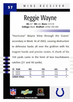 2003 Score #57 Reggie Wayne Back
