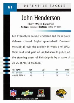 2003 Score #61 John Henderson Back