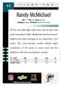 2003 Score #77 Randy McMichael Back