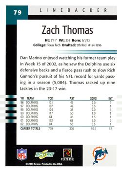 2003 Score #79 Zach Thomas Back