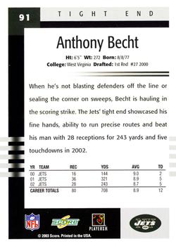 2003 Score #91 Anthony Becht Back