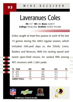 2003 Score #93 Laveranues Coles Back