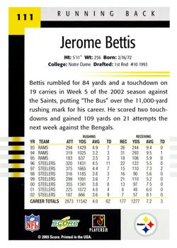 2003 Score #111 Jerome Bettis Back