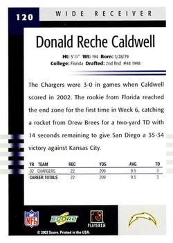 2003 Score #120 Donald Reche Caldwell Back