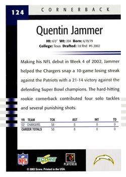 2003 Score #124 Quentin Jammer Back
