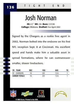 2003 Score #126 Josh Norman Back
