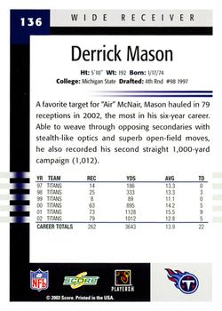 2003 Score #136 Derrick Mason Back