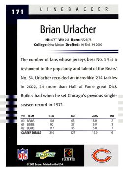2003 Score #171 Brian Urlacher Back