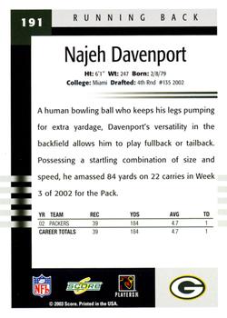 2003 Score #191 Najeh Davenport Back