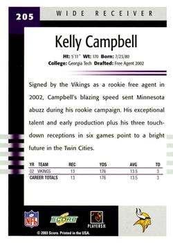 2003 Score #205 Kelly Campbell Back