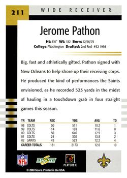 2003 Score #211 Jerome Pathon Back