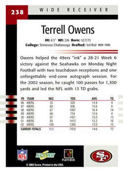 2003 Score #238 Terrell Owens Back