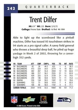 2003 Score #242 Trent Dilfer Back