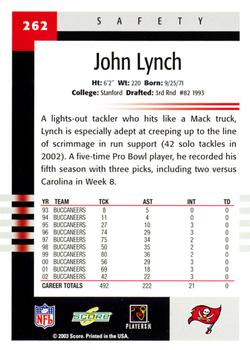 2003 Score #262 John Lynch Back