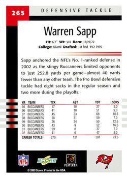 2003 Score #265 Warren Sapp Back