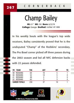 2003 Score #267 Champ Bailey Back