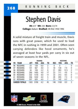 2003 Score #268 Stephen Davis Back