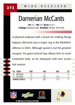 2003 Score #272 Darnerien McCants Back