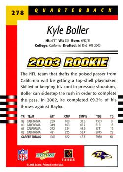 2003 Score #278 Kyle Boller Back