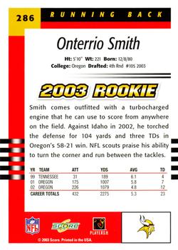 2003 Score #286 Onterrio Smith Back
