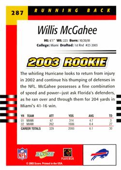 2003 Score #287 Willis McGahee Back