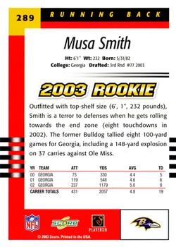2003 Score #289 Musa Smith Back