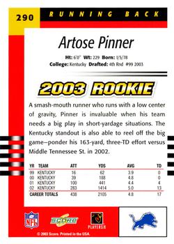2003 Score #290 Artose Pinner Back