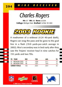 2003 Score #294 Charles Rogers Back