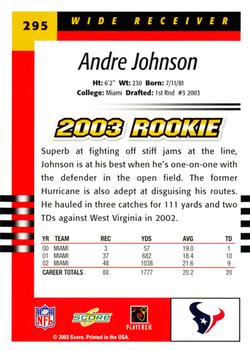 2003 Score #295 Andre Johnson Back