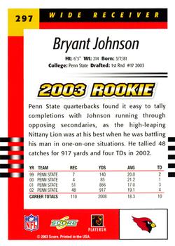 2003 Score #297 Bryant Johnson Back