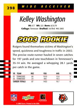 2003 Score #298 Kelley Washington Back