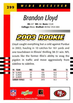 2003 Score #299 Brandon Lloyd Back