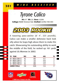 2003 Score #301 Tyrone Calico Back