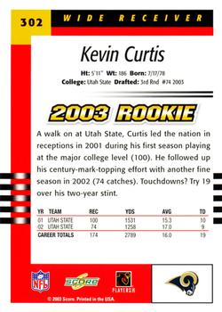 2003 Score #302 Kevin Curtis Back