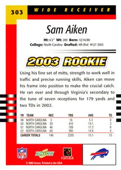 2003 Score #303 Sam Aiken Back