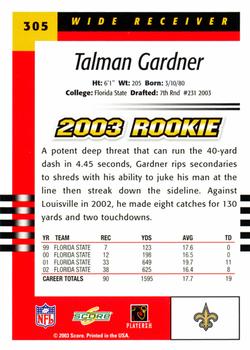 2003 Score #305 Talman Gardner Back