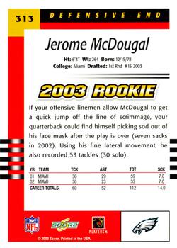 2003 Score #313 Jerome McDougle Back