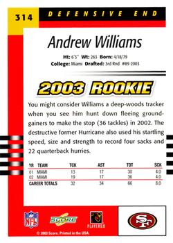 2003 Score #314 Andrew Williams Back