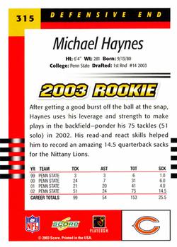 2003 Score #315 Michael Haynes Back