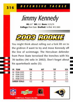 2003 Score #316 Jimmy Kennedy Back