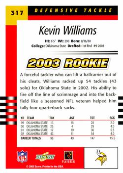 2003 Score #317 Kevin Williams Back