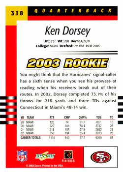 2003 Score #318 Ken Dorsey Back