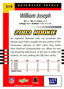 2003 Score #319 William Joseph Back
