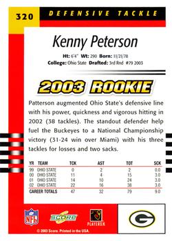 2003 Score #320 Kenny Peterson Back