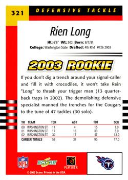2003 Score #321 Rien Long Back
