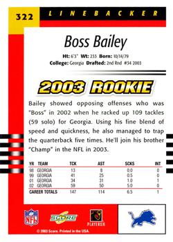 2003 Score #322 Boss Bailey Back