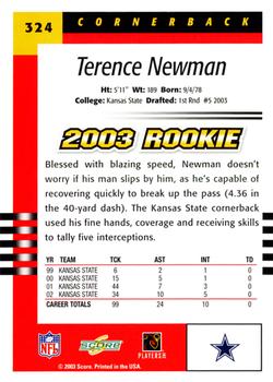 2003 Score #324 Terence Newman Back