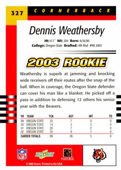 2003 Score #327 Dennis Weathersby Back