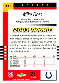 2003 Score #329 Mike Doss Back