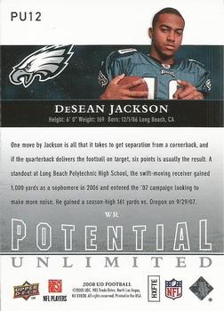 2008 Upper Deck - Potential Unlimited #PU12 DeSean Jackson Back